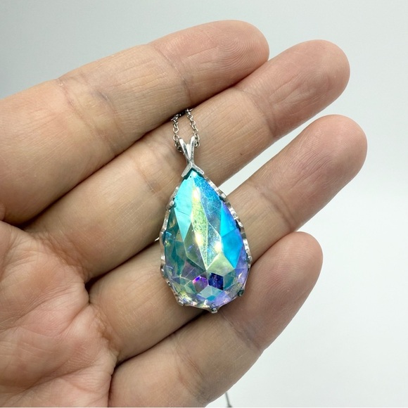 Vintage Aurora Borealis AB Austrian Crystal Dangle Bridal Earring Necklace Sets - Picture 5 of 9